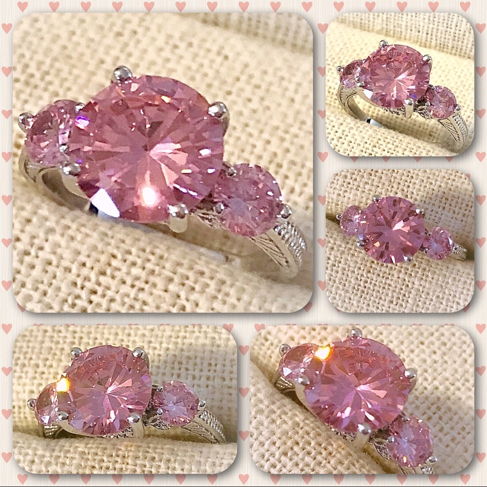 NEW Super Sparkly AAAAA Pink CZ Ring - Size 9